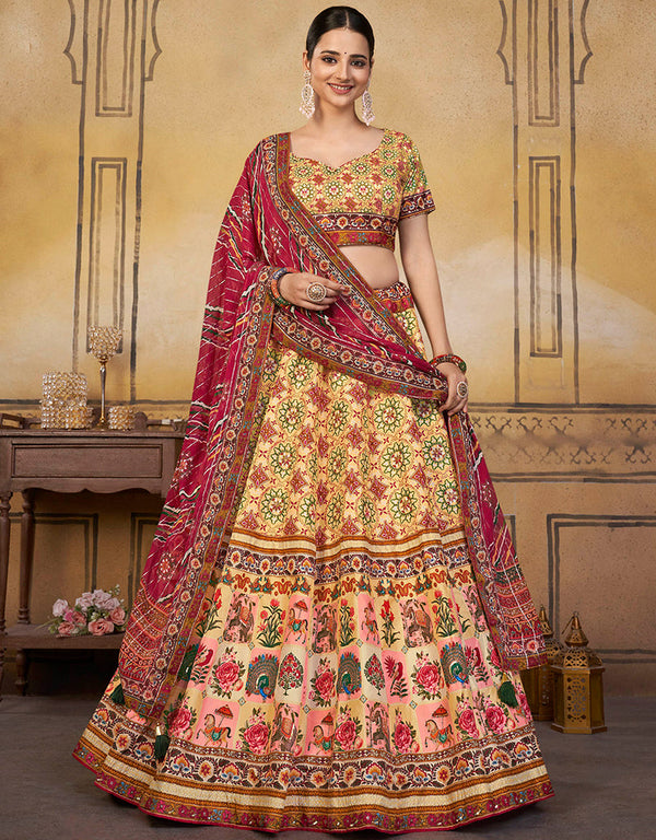 Traditional Party Wear Viscose Silk Lehenga Choli Collection Multi Viscose Silk Lehenga Choli Front View