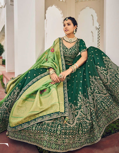 Traditional Party Wear Viscose Lehenga Choli Collection Green Viscose Lehenga Choli Close-up View