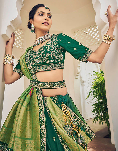 Traditional Party Wear Viscose Lehenga Choli Collection Green Viscose Lehenga Choli Back View