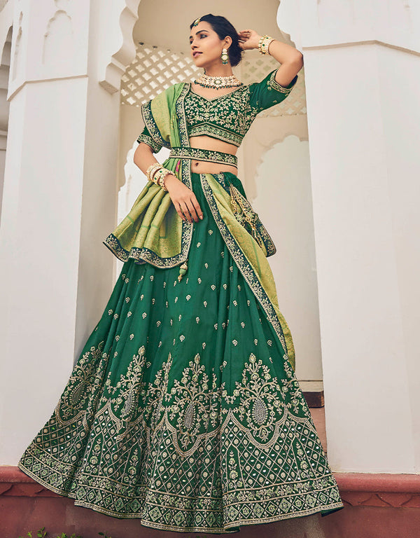 Traditional Party Wear Viscose Lehenga Choli Collection Green Viscose Lehenga Choli Front View