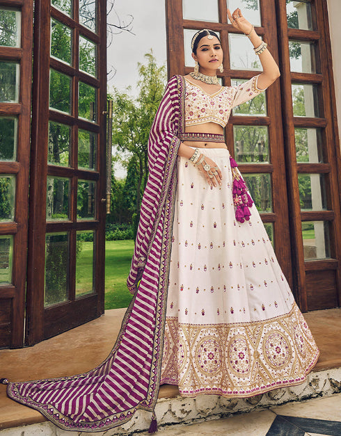 Traditional Party Wear Viscose Lehenga Choli Collection White Viscose Lehenga Choli Close-up View