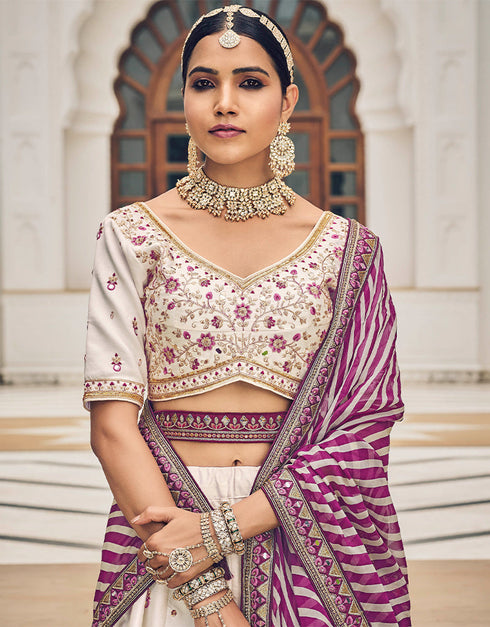 Traditional Party Wear Viscose Lehenga Choli Collection White Viscose Lehenga Choli Front View