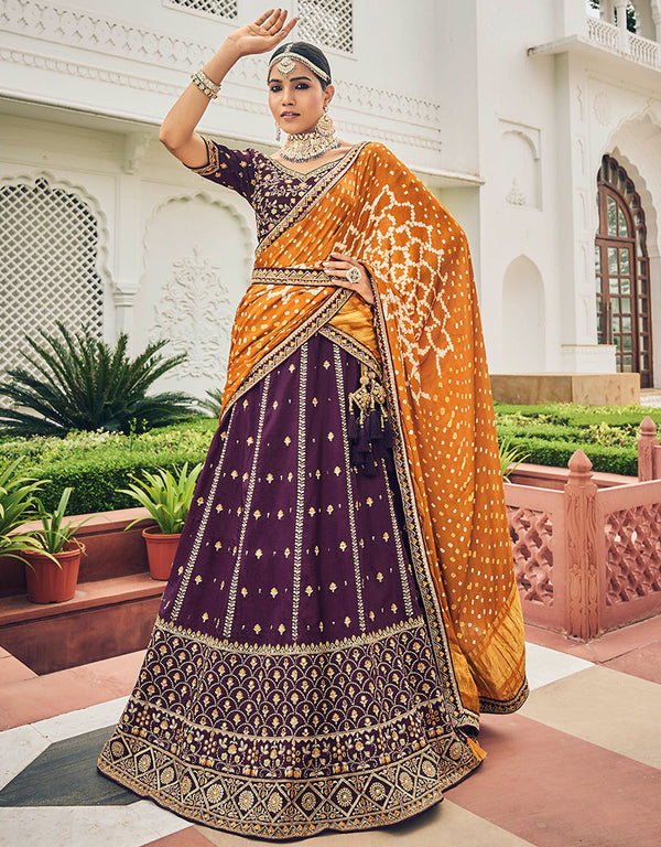 Traditional Party Wear Viscose Lehenga Choli Collection Purple Viscose Lehenga Choli Front View