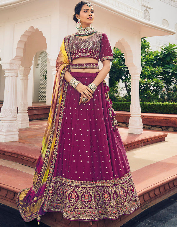 Traditional Party Wear Viscose Lehenga Choli Collection Purple Viscose Lehenga Choli Front View