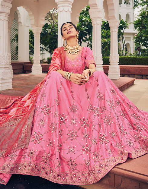 Traditional Party Wear Viscose Lehenga Choli Collection Pink Viscose Lehenga Choli Close-up View