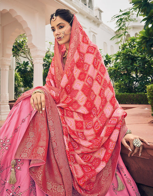 Traditional Party Wear Viscose Lehenga Choli Collection Pink Viscose Lehenga Choli Back View