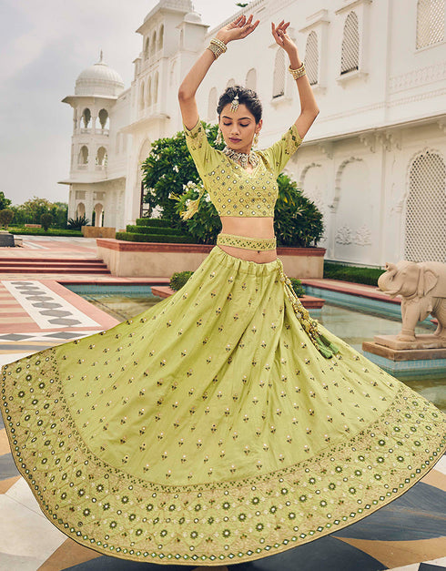 Traditional Party Wear Viscose Lehenga Choli Collection Pista Viscose Lehenga Choli Close-up View