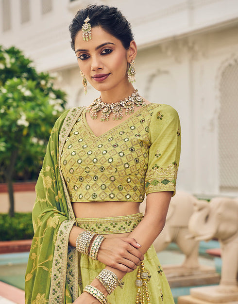 Traditional Party Wear Viscose Lehenga Choli Collection Pista Viscose Lehenga Choli Front View