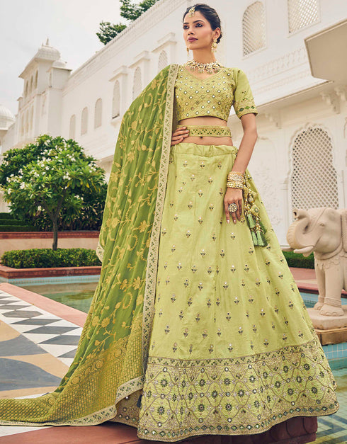 Traditional Party Wear Viscose Lehenga Choli Collection Pista Viscose Lehenga Choli Front View