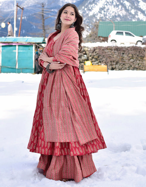 Heavy Designer Festive Wearv Pure Maslin Salwar Suit Pink Pure Maslin Palazzo Suit Close-up View