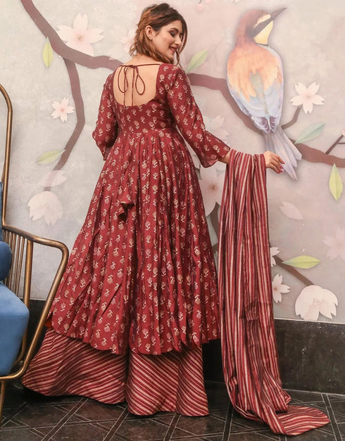 Heavy Designer Festive Wearv Pure Maslin Salwar Suit Multi Pure Maslin Palazzo Suit Back View