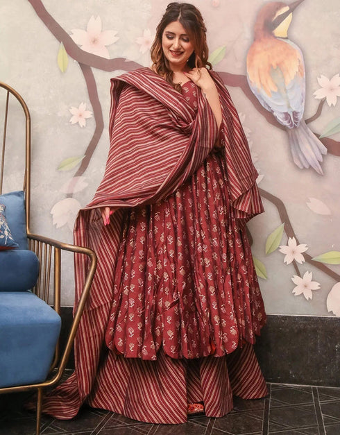 Heavy Designer Festive Wearv Pure Maslin Salwar Suit Multi Pure Maslin Palazzo Suit Front View