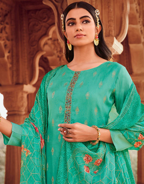 Heavy Designer Festive Wear Dola Jaquard Salwar Suit Yellow Dola Jaquard Pant Straight Back View