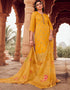 Heavy Designer Festive Wear Dola Jaquard Salwar Suit Yellow Dola Jaquard Pant Straight Close-up View