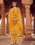 Heavy Designer Festive Wear Dola Jaquard Salwar Suit Yellow Dola Jaquard Pant Straight Front View