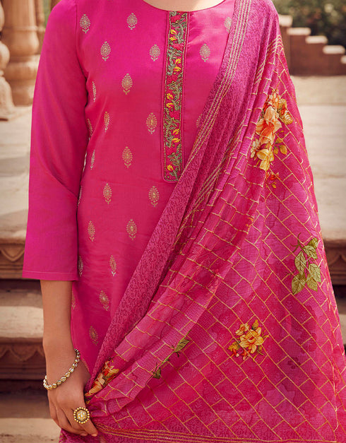 Heavy Designer Festive Wear Dola Jaquard Salwar Suit Dark Pink Dola Jaquard Pant Straight Back View