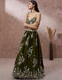 Designer Weadding Wear Heavy Lehenga Choli Collection Olive Georgette Lehenga Choli Back View