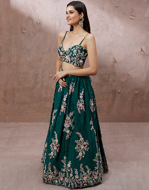 Designer Weadding Wear Heavy Lehenga Choli Collection Teal Georgette Lehenga Choli Back View