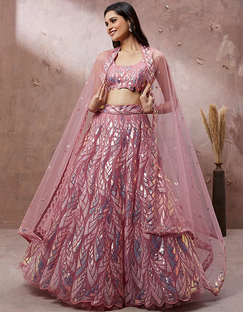 Designer Weadding Wear Heavy Lehenga Choli Collection Coral Art Silk Lehenga Choli Close-up View