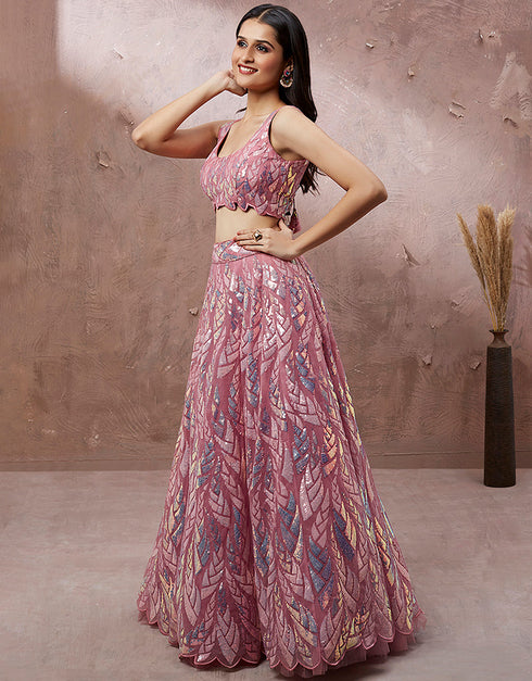 Designer Weadding Wear Heavy Lehenga Choli Collection Coral Art Silk Lehenga Choli Back View