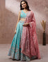 Designer Weadding Wear Heavy Lehenga Choli Collection Turquoise Blue Poly Georgette Lehenga Choli Front View