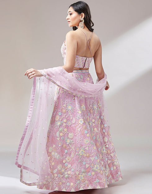 Designer Wedding Party Wear Heavy Lehenga Choli Collection Coral Net Lehenga Choli Front View