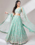Designer Wedding Party Wear Heavy Lehenga Choli Collection Sea Green Net Lehenga Choli Close-up View