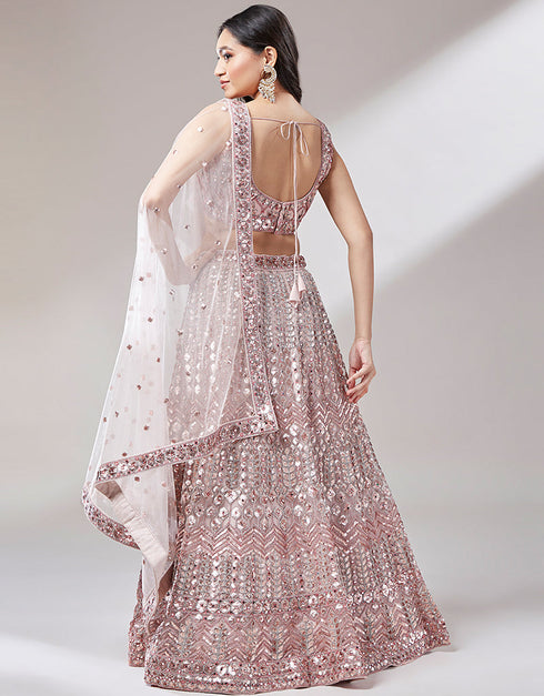 Designer Wedding Party Wear Heavy Lehenga Choli Collection Pink Net Lehenga Choli Front View