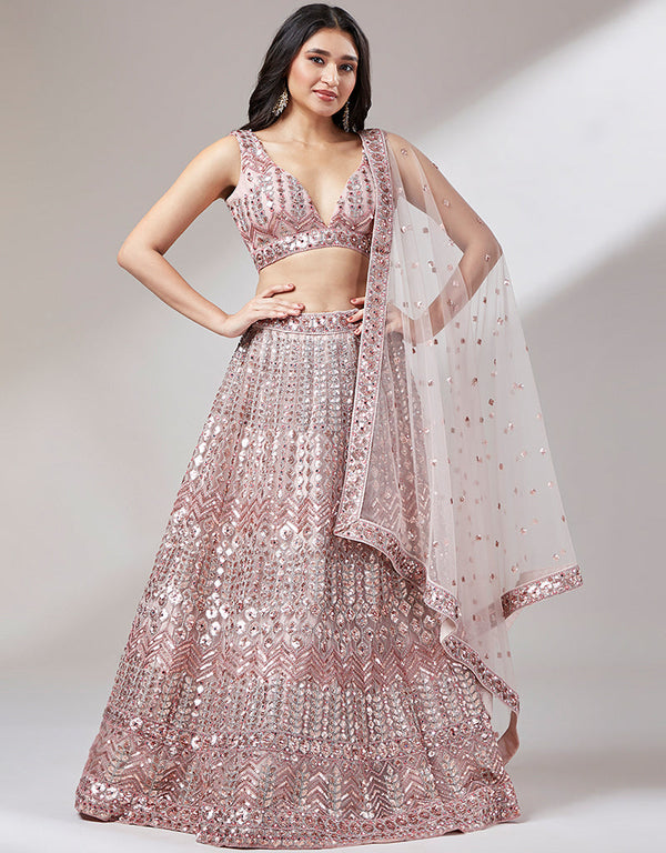 Designer Wedding Party Wear Heavy Lehenga Choli Collection Pink Net Lehenga Choli Front View