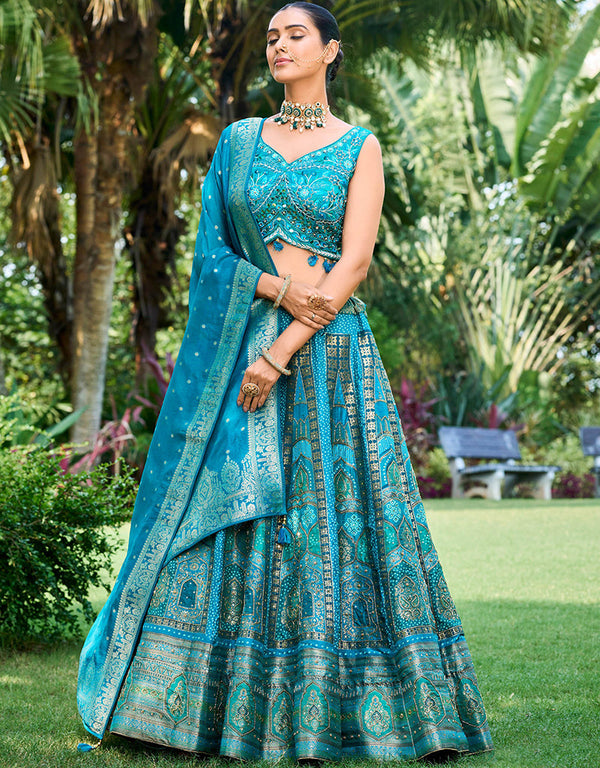 Designer Wedding Party Wear Heavy Readymade Lehenga Choli Collection Multi Art Silk Lehenga Choli Front View