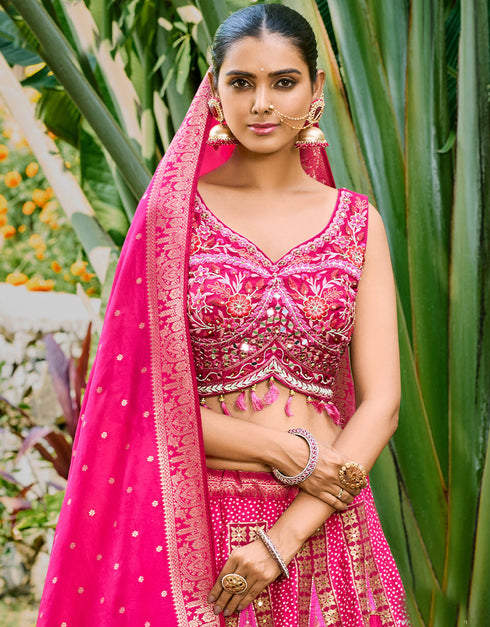 Designer Wedding Party Wear Heavy Readymade Lehenga Choli Collection Multi Art Silk Lehenga Choli Close-up View