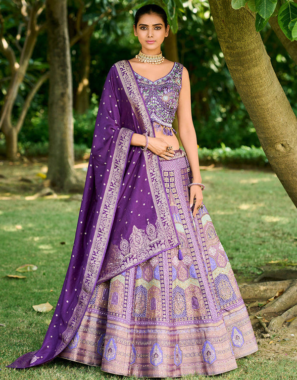 Designer Wedding Party Wear Heavy Readymade Lehenga Choli Collection Multi Art Silk Lehenga Choli Front View