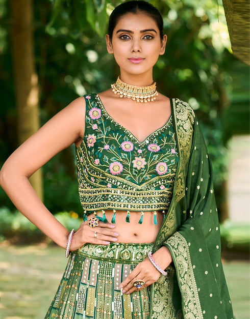 Designer Wedding Party Wear Heavy Readymade Lehenga Choli Collection Multi Art Silk Lehenga Choli Close-up View