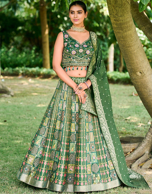Designer Wedding Party Wear Heavy Readymade Lehenga Choli Collection Multi Art Silk Lehenga Choli Front View