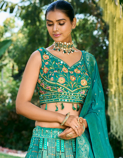 Designer Wedding Party Wear Heavy Readymade Lehenga Choli Collection Multi Art Silk Lehenga Choli Close-up View