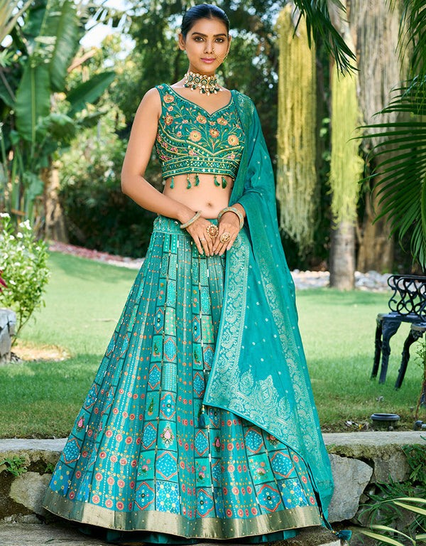 Designer Wedding Party Wear Heavy Readymade Lehenga Choli Collection Multi Art Silk Lehenga Choli Front View