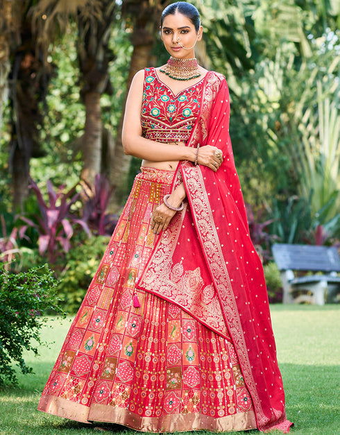 Designer Wedding Party Wear Heavy Readymade Lehenga Choli Collection Multi Art Silk Lehenga Choli Front View