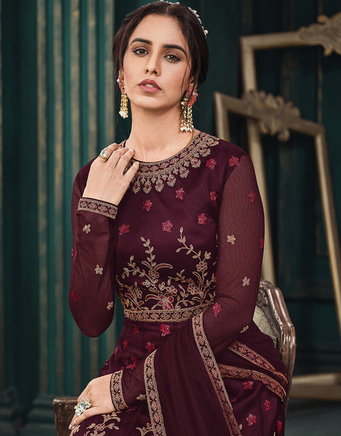 Purple Soft Net Suit Anarkali Women