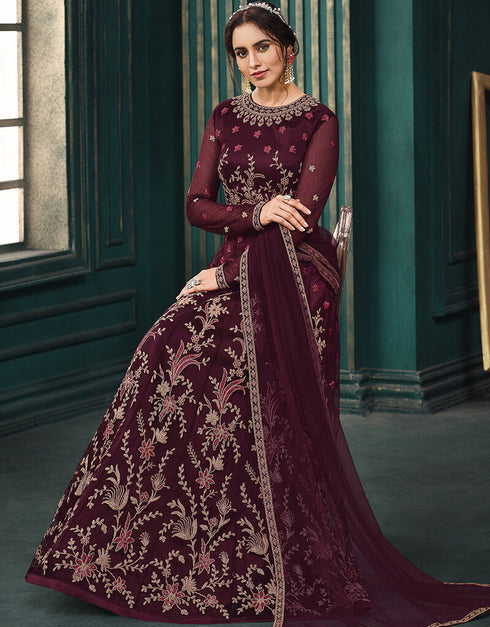 Purple Soft Net Suit Anarkali Women Muslim