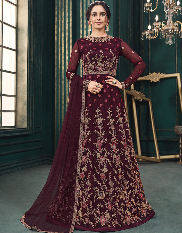 Purple Soft Net Suit Anarkali