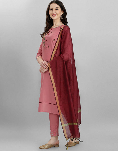 Designer Party Wear Ruby Readymade Suit Light Pink Ruby Cotton Silk Pant Straight Back View