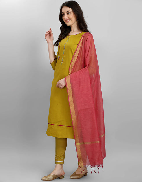 Designer Party Wear Ruby Readymade Suit Mustrad Ruby Cotton Silk Pant Straight Back View