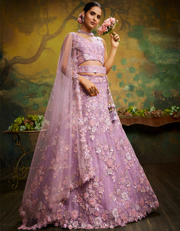 Designer Wedding Party Wear Heavy Lehenga Choli Collection Mauve Net Lehenga Choli Front View