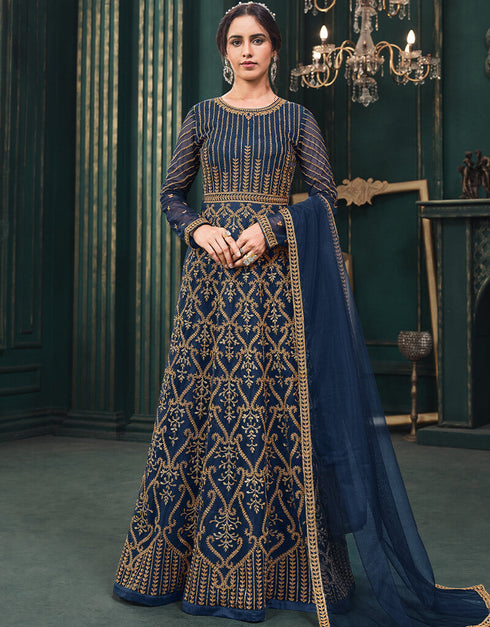 Navy Blue Soft Net Suit Anarkali