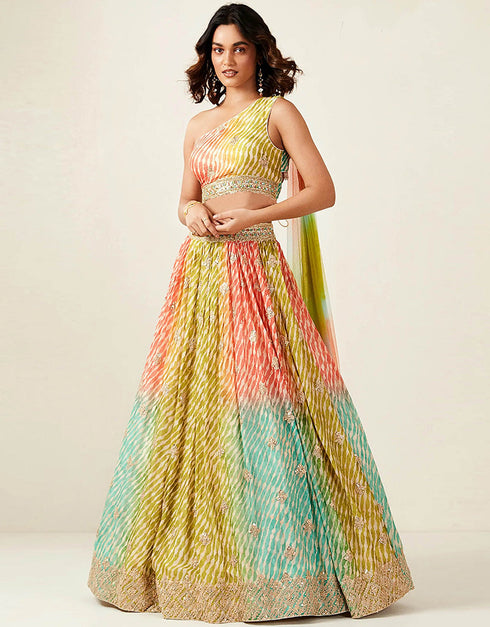 Designer Wedding Party Wear Heavy Readymade Lehenga Choli Collection Multi Dolla Silk Lehenga Choli Front View