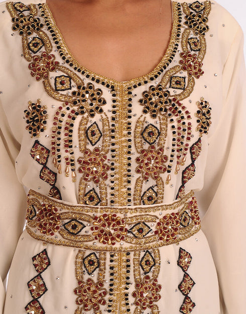 Women Off White Georgette Hand Embroidery Party Wear Kaftan