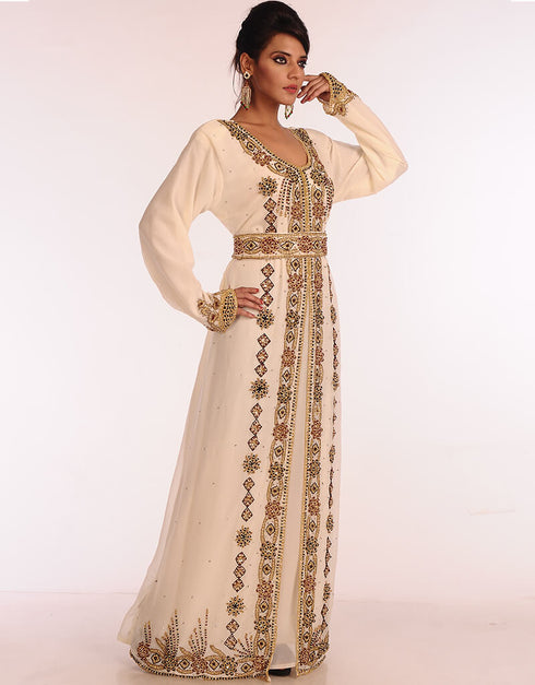 Women Off White Georgette Hand Embroidery Party Wear Kaftan