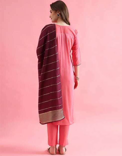 Designer Party Wear Readymade Suit Pink Cotton Silk Blend Pant Straight Back View