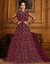 Designer Party Wear Heavy Readymade Salwar Suit Collectio Maroon Heavy Butterfly Net Pant Anarkali Front View