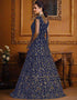Designer Party Wear Heavy Readymade Salwar Suit Collectio Navy Blue Heavy Butterfly Net Pant Anarkali Close-up View